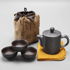 柴烧快客杯一壶二杯三杯办公创意便携旅行陶瓷茶具功夫茶壶泡茶器