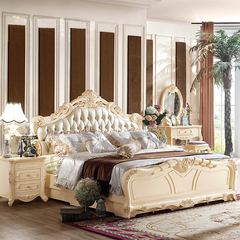 欧式床法式双人床卧室皮艺床公主床婚床1.8米白色雕花实木大床