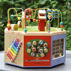 宝宝幼儿童木制超大号8面体绕珠多功能百宝箱益智玩具1-2-3-4-5岁