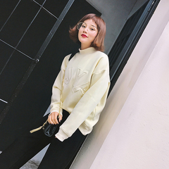 2016秋冬季女装新款韩版中长款字母宽松加厚上衣加绒套头卫衣女潮