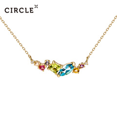 Circle日本珠宝 粉碧玺吊坠18k黄金镶嵌坦桑石天然彩宝项链 正品