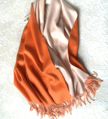 女秋冬季加厚长款橘色双面双色水波纹纯山羊绒大披肩围巾两用保暖