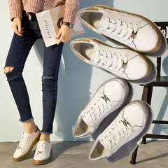 2017春季新款小白鞋女白色平底韩版系带圆头休闲学生单鞋板鞋女