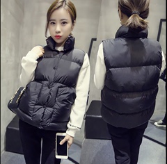 2016冬装新款韩国立领单排扣马甲面包棉服外套女短款无袖羽绒棉衣