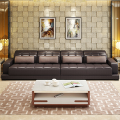 展梵 现代简约客厅真皮沙发组合 一字型中厚头层牛皮小户型沙发