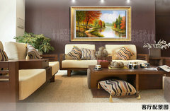 手绘油画欧式客厅油画卧室书房有框画立体简约风景装饰画枫林