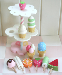 生日礼物草莓冰淇淋套装 木制过家家仿真儿童厨房玩具套装