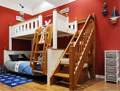 实木双层床儿童 高低床 上下床美式地中海子母床1.5可加梯柜