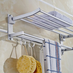 免打孔免钉太空铝毛巾架 折叠活动浴巾架浴巾杆 浴室挂件 置物架