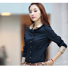 包邮2014升级版韩版女装长袖衬衫修身显瘦娃娃领面试职业装衬衫