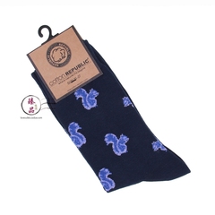 棉花共和国 秋冬新款商务男士松鼠纯棉袜子02193116蓝色