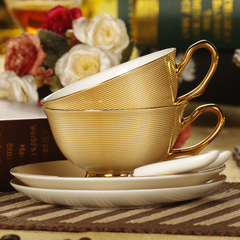 欧式骨瓷咖啡杯套装 高档金箔陶瓷水杯红茶杯 陶瓷咖啡杯碟配勺子