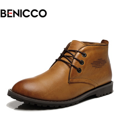 BENICCO 新品潮流时尚英伦风牛皮鞋工装靴子男士高帮鞋男鞋