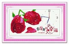 CMC十字绣正品专卖 钟表挂钟 SH173你是我的幸福 玫瑰花 精准印花