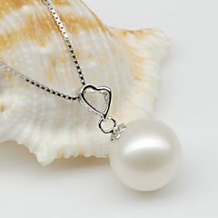 新款8-9mm正品925银简单爱心形珍珠吊坠项链白色闺蜜生日礼物