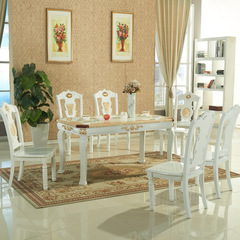 小米福大理石餐桌椅组合欧式餐桌实木橡木餐桌长方形现代简欧餐桌