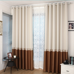 简约大气卧室书房客厅遮光隔音纯色两色拼接窗帘布料幔头高层定制