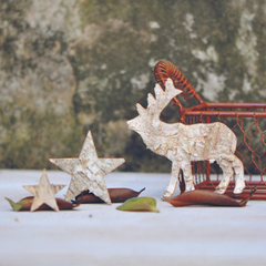 天然桦树皮装饰 枫叶/麋鹿/圣诞树/鸭子/爱心/蝴蝶/星星 拍照道具