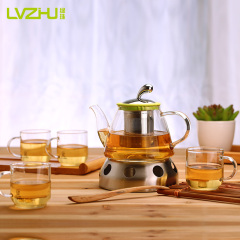 绿珠不锈钢过滤耐高温加厚透明玻璃茶壶套装大容量茶具带底座特价