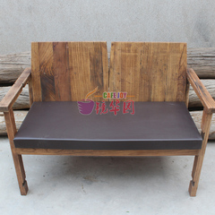 漫咖啡老榆木双人椅 榫卯结构 含坐垫 环保木蜡油 厂家直销 2人椅