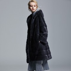 2016冬季女装新款整貂皮大衣中长款生态灰带帽天鹅绒水貂皮草外套