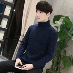 奥习普冬季男韩版修身毛衣纯色高领针织衫外套弹力打底衫男潮线衣