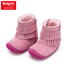 kiddyears女宝宝学步鞋软底婴儿保暖棉鞋真皮加绒女童流苏靴棉靴