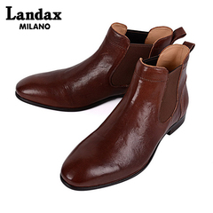 Landax意大利真皮手工男士靴子 时尚英伦短靴 男 军靴 复古男靴