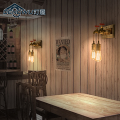 复古怀旧酒吧木头创意壁灯工业咖啡店餐厅吧台铁艺水龙头个性壁灯