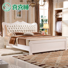 喜喜睡 床 白色全实木床简约欧式床1.5 1.8 2.2高箱床软包公主床