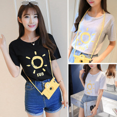 韩版夏季新款宽松半袖上衣太阳字母印花学生t恤短袖通勤华丽英伦