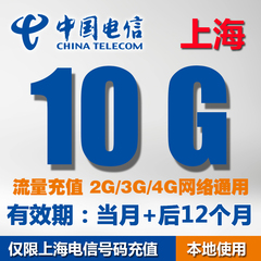 上海电信流量充值卡10G本地当月不清零流量包 天翼3G/4G/2G加油包