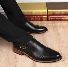 新款韩版尖头套脚英伦休闲商务黑色青年发型师懒人个性潮流男皮鞋