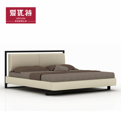简约现代软包床1.8米双人床1.5m 卧室家具金属腿小牛皮软靠板式床