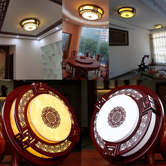 中式吸顶灯圆形客厅灯具led实木艺仿古中国风卧室书房餐厅羊皮灯