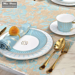 欧式样板间餐桌西餐餐具套装  高贵蓝色西餐盘餐垫餐巾餐扣套装