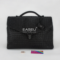 EASEU 专柜正品进口手工绵羊皮编织真皮男包 男士手提包 商务包袋