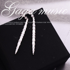韩国时尚 立体长条方块水晶锆石耳钉耳环 925银针 防过敏