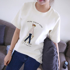 夏季女装宽松大码韩版潮半袖上衣体恤圆领卡通印花学生短袖女t恤