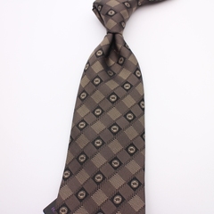 100%桑蚕丝 棕褐色复古格纹正装软领带 男士高级商务职业西装领带
