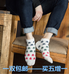 2015春夏男款 隐形男士船袜纯棉 个性短袜骷髅头袜子