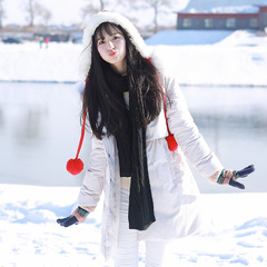 小镇姗姗 油彩画的雪 超质感经典保暖大毛领中长款羽绒服