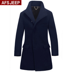 Afs Jeep/战地吉普毛呢大衣中长款修身男士英伦商务羊毛呢子外套
