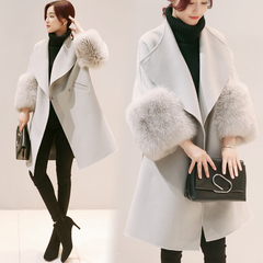 2016冬季新款毛呢外套女时尚大毛袖韩版高端气质呢子大衣外套