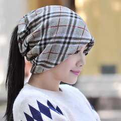 冬天帽子女 围脖套包头帽两用 时尚格子针织月子帽堆堆帽女韩版潮
