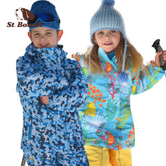 圣伯纳 冬季新款儿童迷彩滑雪服套装 男女童户外防水保暖滑雪衣