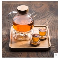 玻璃茶具套装 加热底座透明短嘴茶壶 耐高温加厚款透明泡红茶茶具