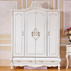 美嘉思欧式衣柜 法式描金衣橱白色 木质家具四门 整体衣柜