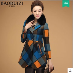 羊绒大衣2015冬新女宝瑞姿BF-D898韩版高端羊毛呢子大衣格子外套