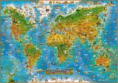 包邮 趣味卡通版世界地图500/1000/1500片木质拼图成人儿童玩具